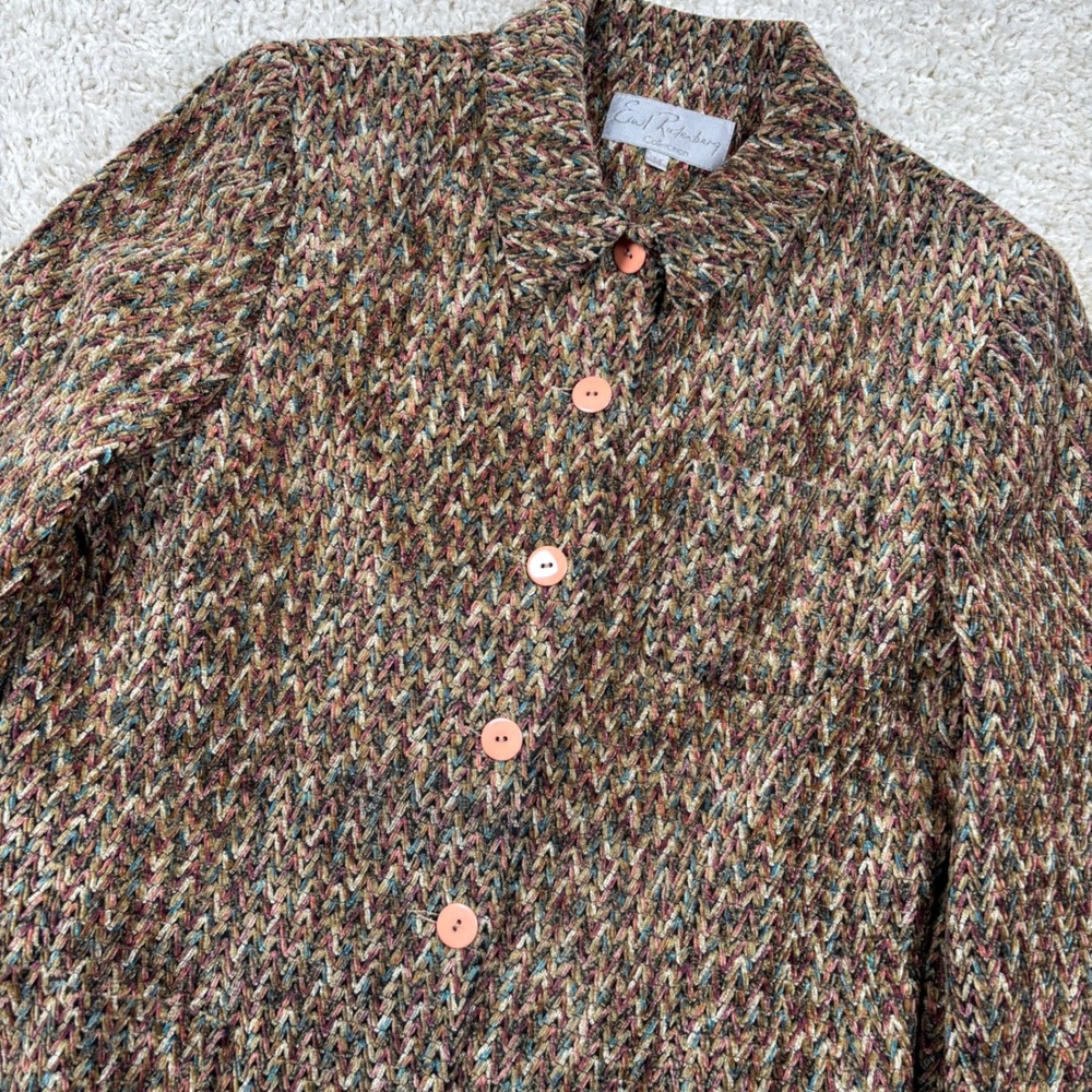 Emil Rutenberg Button Up Jacket Women Medium Multicolor Chenille Chevron 4209